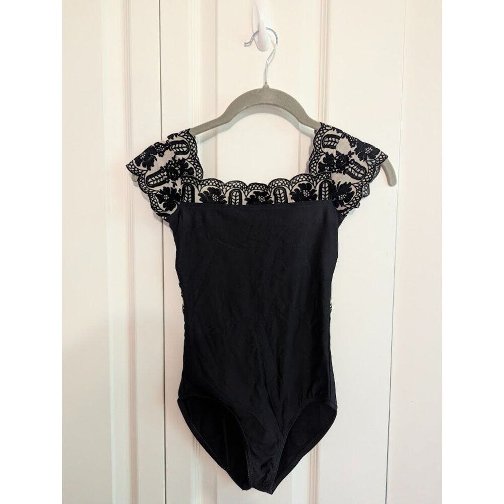 Wear Moi Illusion Lace Scallop Black Leotard Adult XS